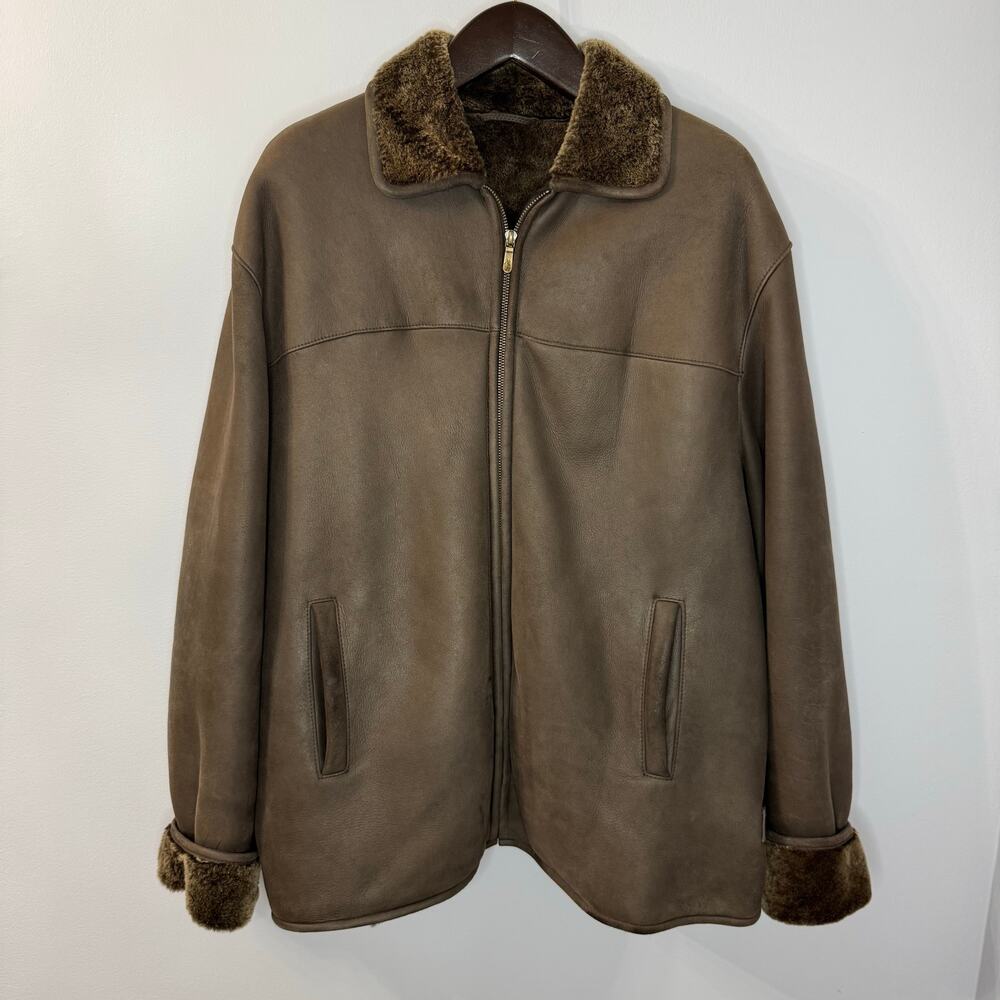 Bobby Jones Brown Suede Leather Coat Jacket Shearpa Lined Classic Men's XL